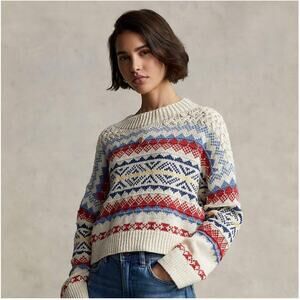 NEW Polo Ralph Lauren Nordic Fair Isle Cotton-Linen Sweater Crop Slouchy Sz XXL